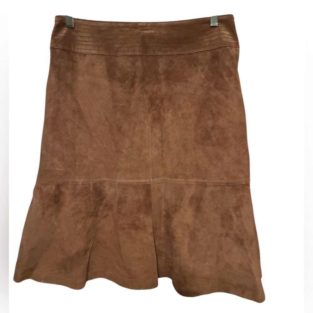 NWT MADISON STUDIO SUEDE LEATHER CAMEL COLORED FLARE SKIRT SIZE 10